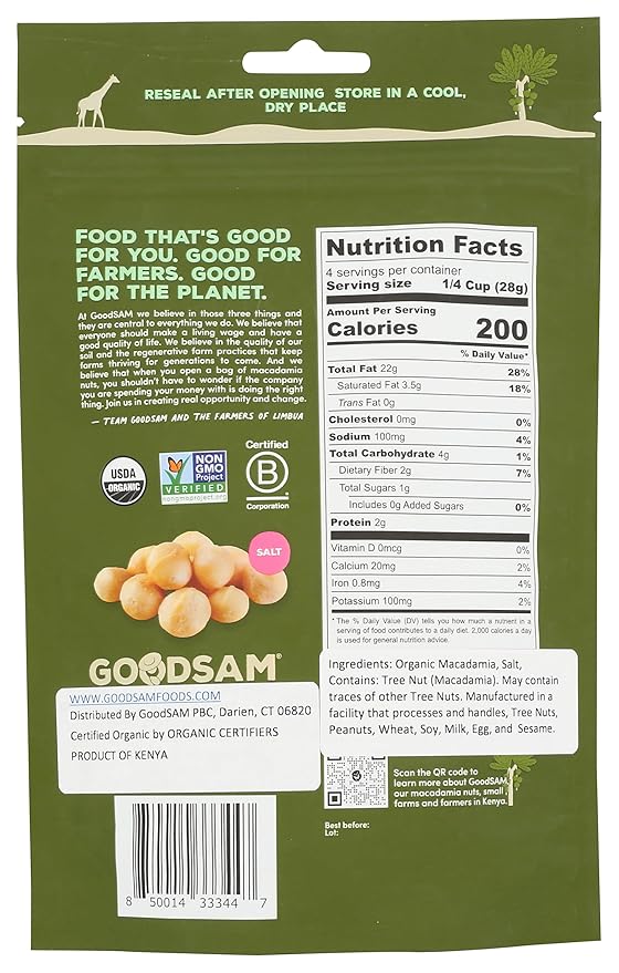 GoodSAM Organic Roasted & Salted Macadamia Nuts, 4 OZ