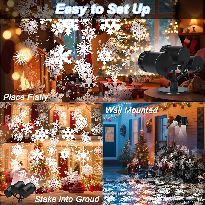 Snowflake Christmas Projector Lights Outdoor, [Timer] Triple Head Snowflake Projector Light