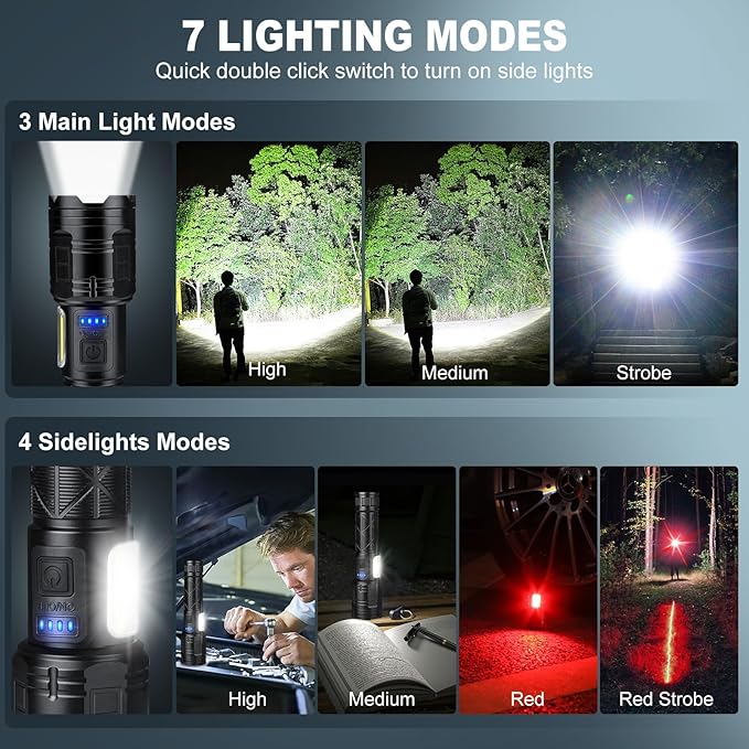 Cinlinso Rechargeable LED Flashlights 90000 High Lumens 2 Pack, Super Bright Flash Light with 7