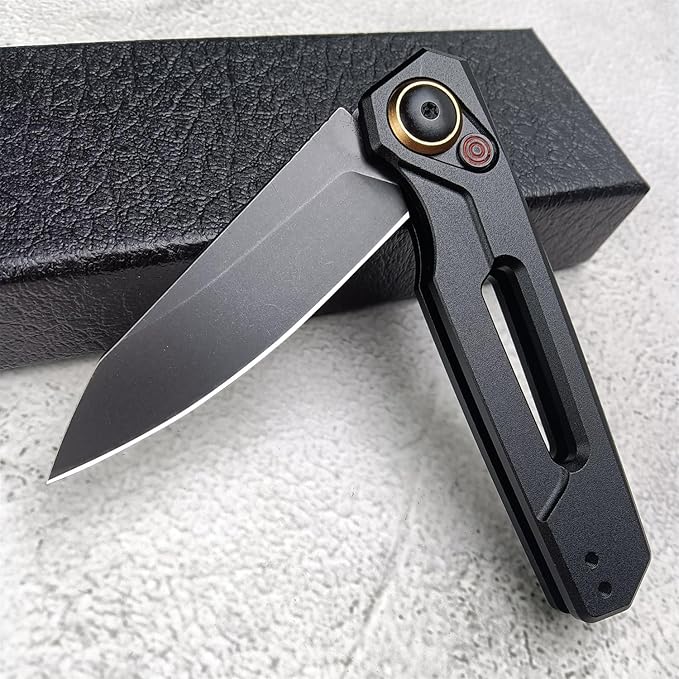 Push Button Lock Knife, Tactical Speedsafe Assisted EDC Folding Knife, Black Stonewashed Reverse