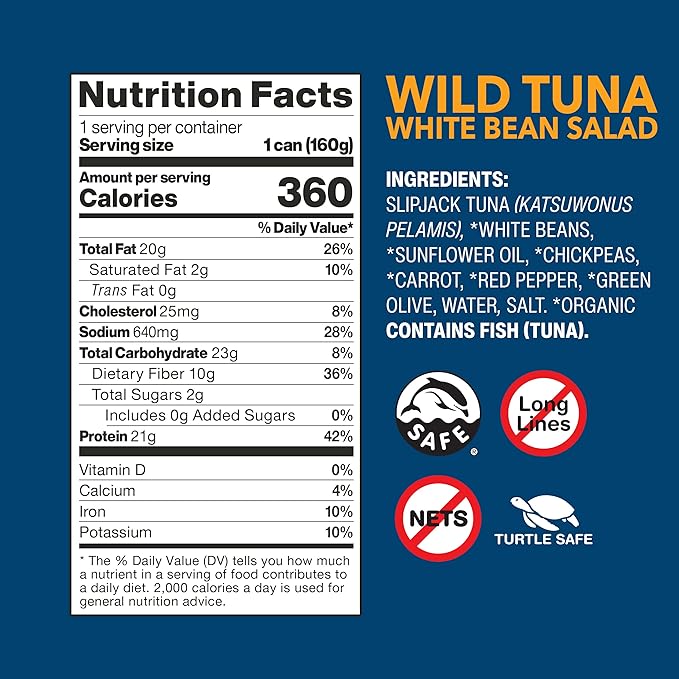 Wild Planet Ready-To-Eat Wild Tuna White Bean Salad With Organic Chickpeas, Carrots, Red Peppers &