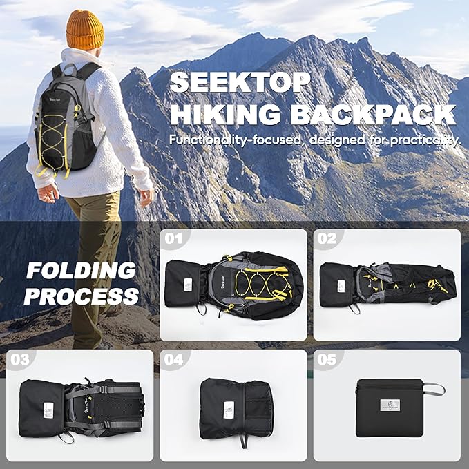 Seektop 20L Foldable Waterproof Hiking Backpack, Ultralight Small Lightweight Daypack Packable