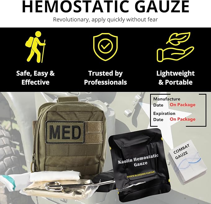 First Aid Advanced Quick Clotting Combat - Flexible Hemostatic - Stop The Bleed kit Faster Wound