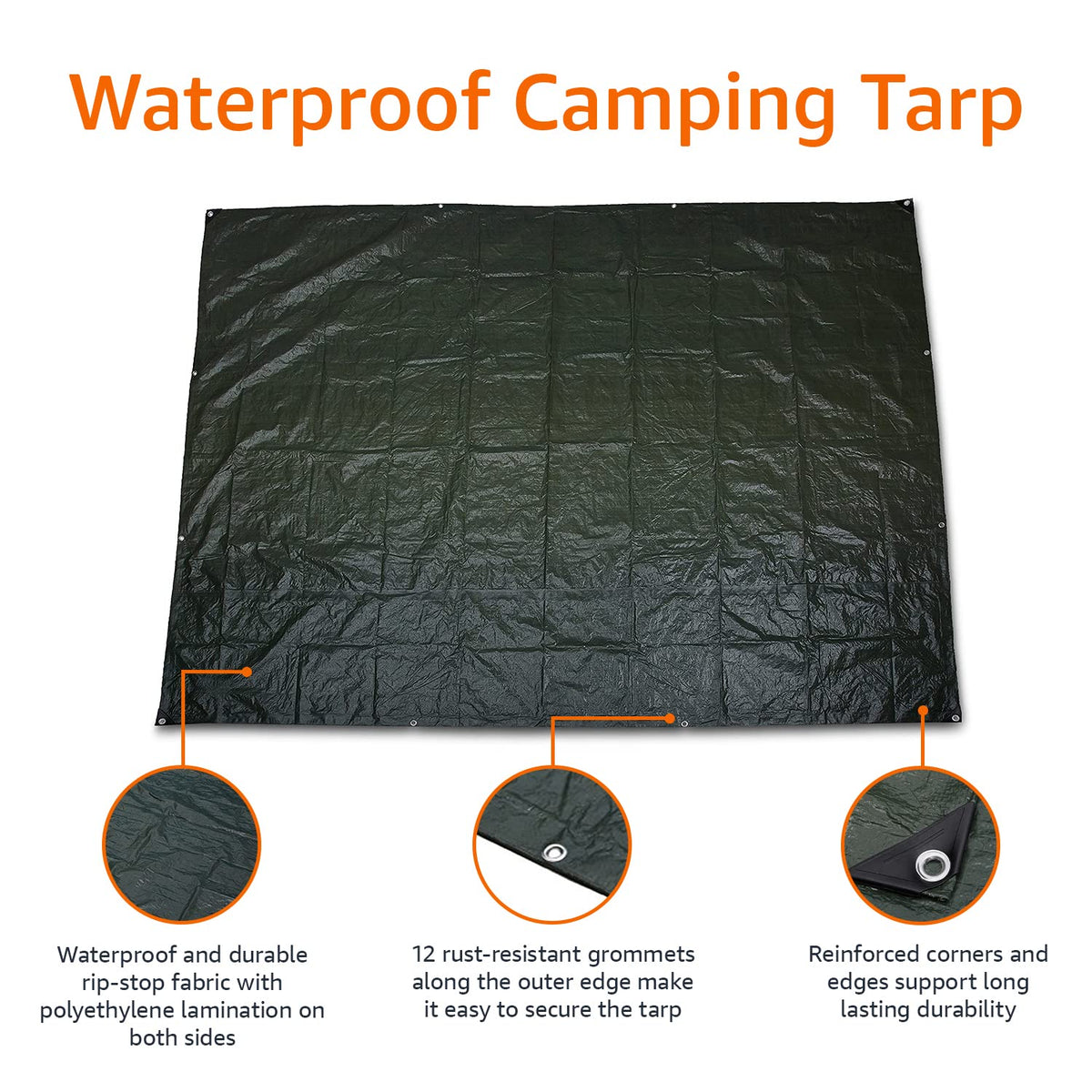 Amazon Basics Waterproof Multipurpose Camping Tarp, Tear Resistant with Reinforced Edges