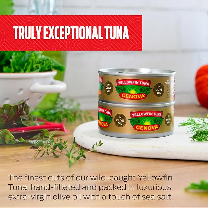 Genova Premium Yellowfin Tuna in Olive Oil, 5 Ounce Cans, 12-Pack ??Nutrient Rich, High Protein