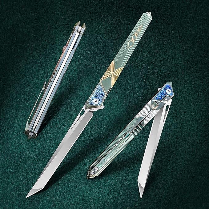 folding knife belt clip, M390 steel blade, outdoor camping knife, portable pocket knife titanium
