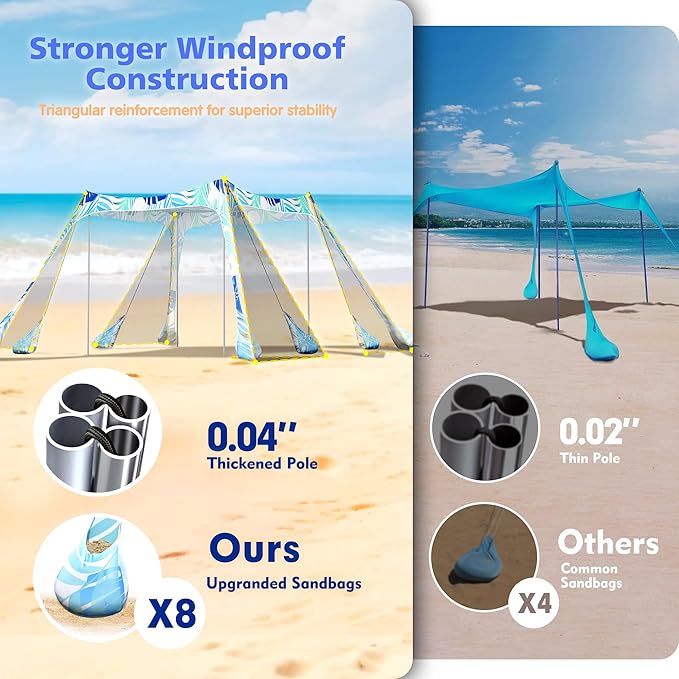 2PM SPORTS Beach Tent Canopy with UPF50+ UV Protection, Outdoor Large Beach Sun Shade Shelter for