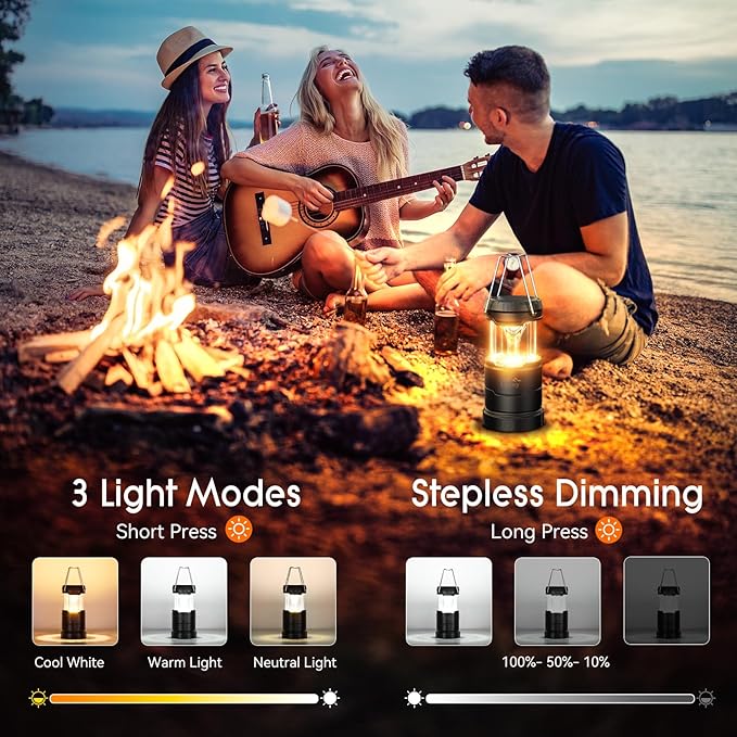 LETMY 4 Pack Camping Lanterns for Power Outages - Dimmable & 3 Color Modes, Battery Powered