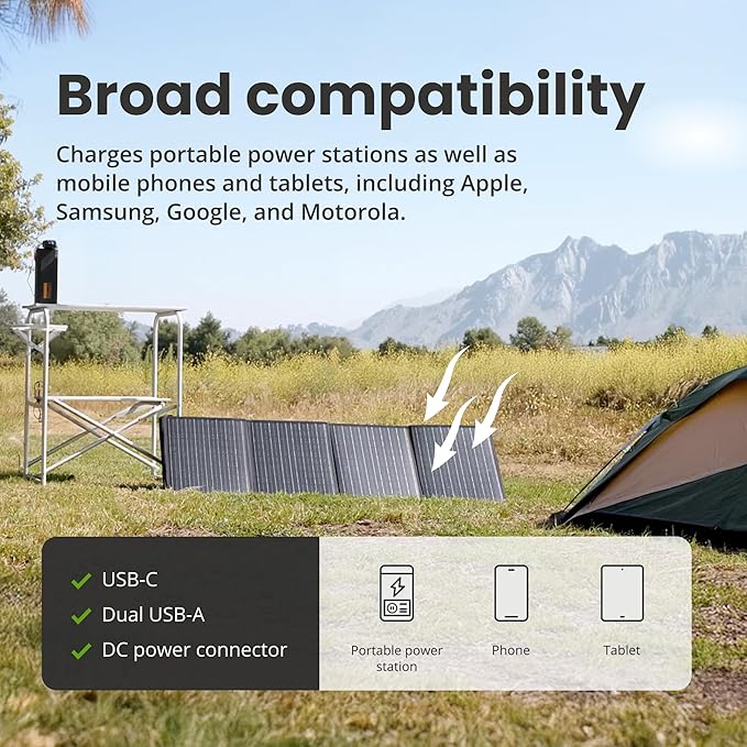 Ideal Living Portable Solar Panel IL100 | Lightweight, Water Resistant, with Built-in Voltage