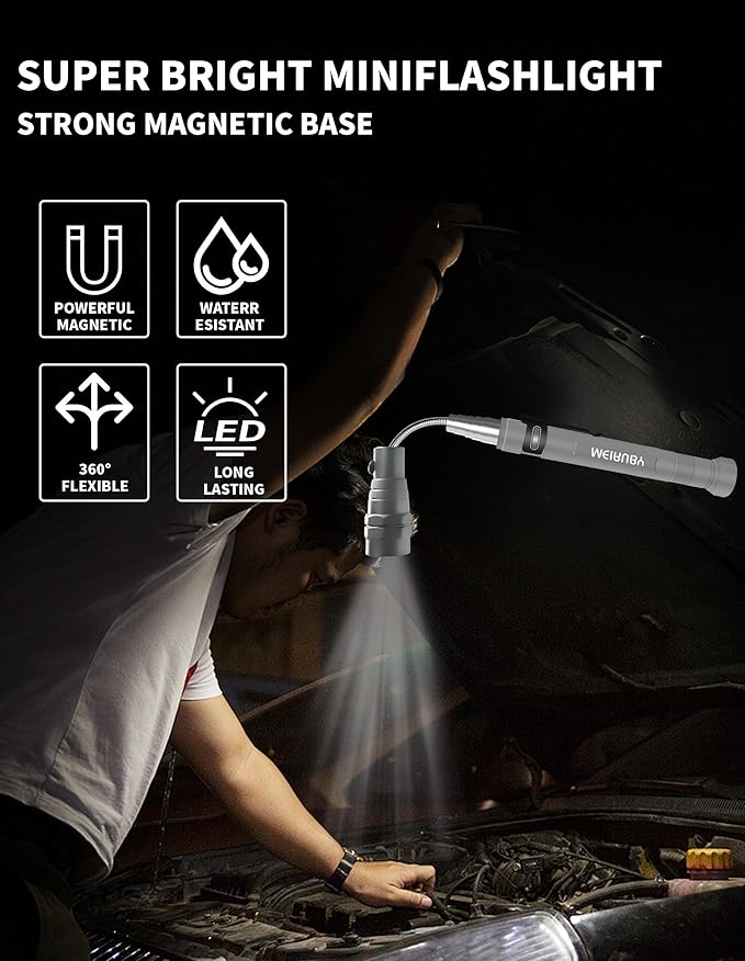 Magnetic Pickup Tool Gifts for Men, Stocking Stuffers for Men Adults, Telescoping Magnet Flashlight