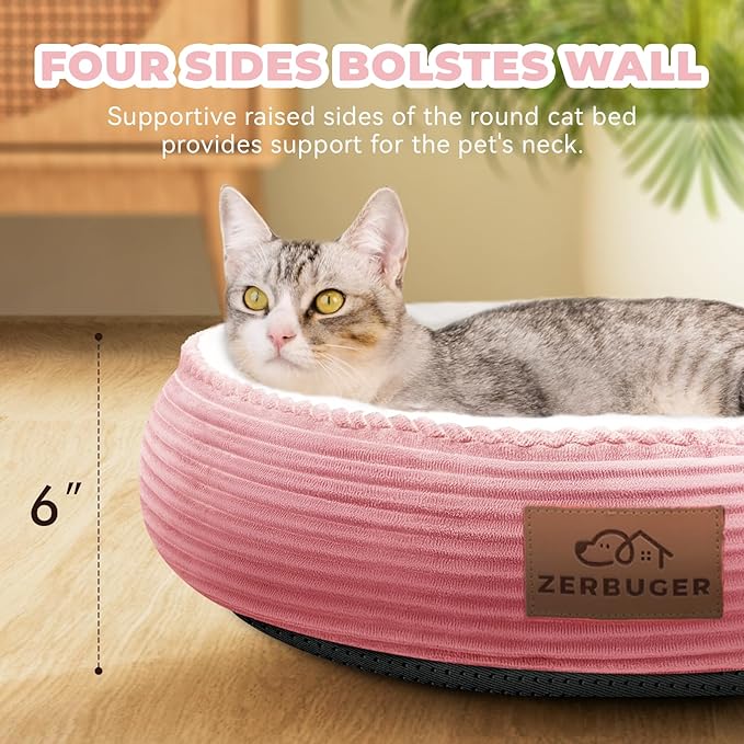 20in Washable Cat Beds for Indoor Cats - Round Donut Pet Bed for Cats, Small Dogs, Puppy, Kitten