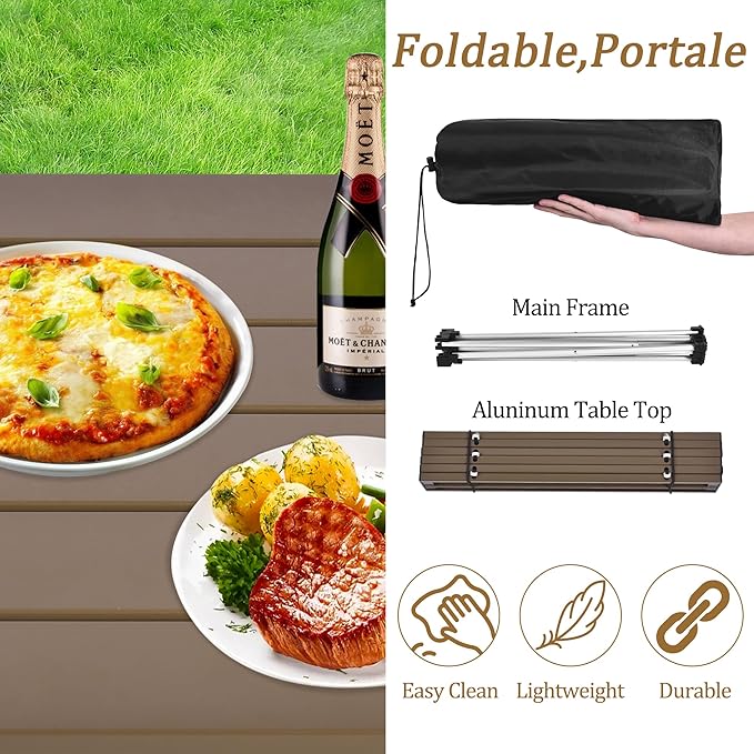 Grope Portable Camping Table with Aluminum Table Top, Folding Beach Table Easy to Carry, Prefect