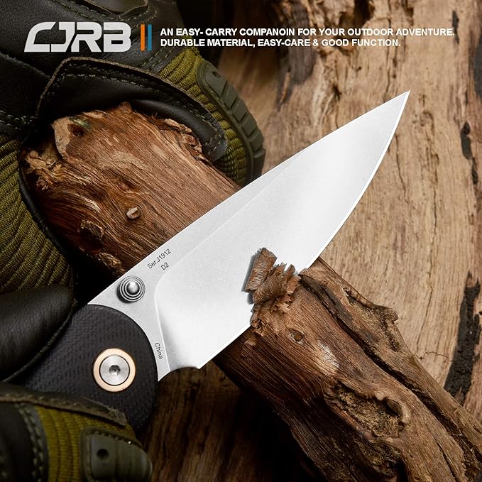 CJRB Folding Knife Feldspar Pocket Folding Knife Stonewash D2 Steel Blade G10 Tactical Handle EDC