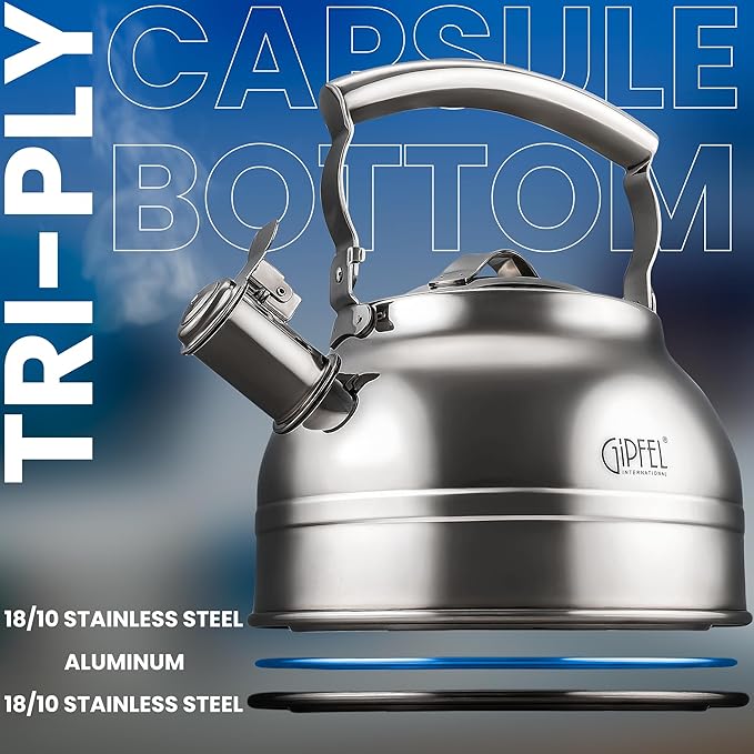 GIPFEL INTERNATIONAL Whistling Tea Kettle Stovetop - Food Grade Stainless Steel Teapot for Stove