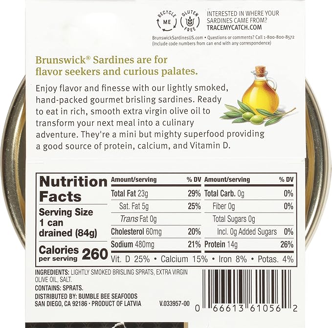 Brunswick Wild Caught Gourmet Brisling Sardines in Extra Virgin Olive Oil, 4.23 oz Can (Pack of 12)