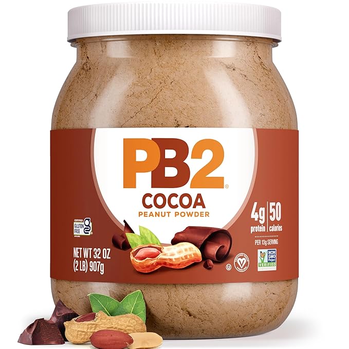 PB2 Powdered Chocolate Peanut Butter with Cocoa | 2lb Jar | 4g of Protein, 90% Less Fat, Certified