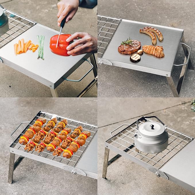 Skyflame Folding Campfire Grill, Portable Stainless Steel Camping Grill Grate and Camp Grill