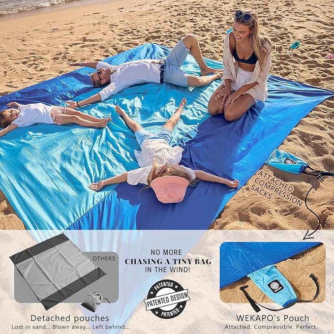 WEKAPO Beach Blanket Sandproof Waterproof, Extra Large Beach Mat, Oversized & Compact Sand Free Mat