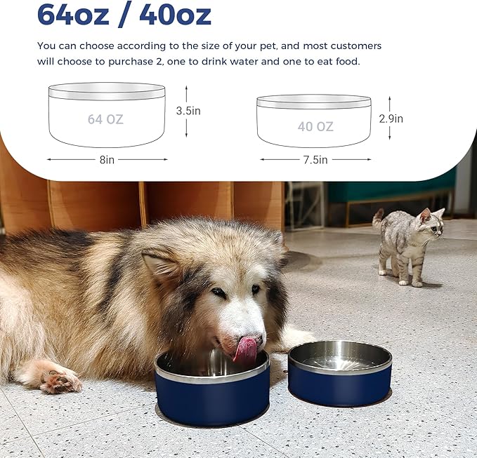 Dog Bowl, Stainless Steel Dog Food and Water Bowl with Non Slip Quiet Bottom, Easy to Clean