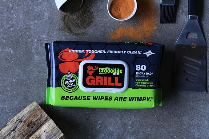 Crocodile Cloth Grill Wipes, 640 Count (8 Packs) ??Extra-Large 15??x 10??Plant-Based Cleaning