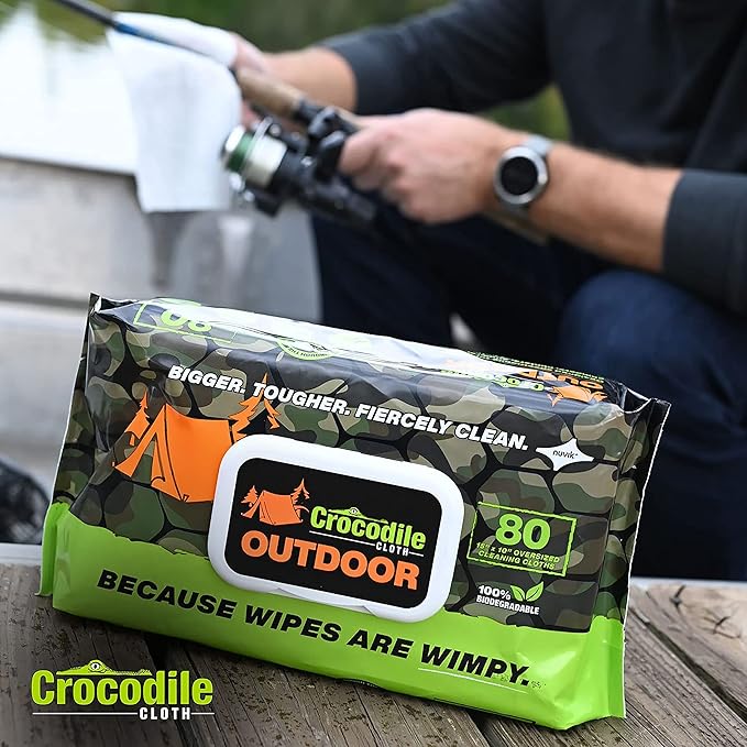 Crocodile Cloth Outdoor Cleaning Wipes ??80 Count Plant-Based Cloths (15"x10"), Skin Safe