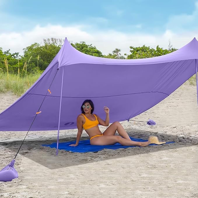 Red Suricata Family Beach Tent & Canopy, UPF50 Sun Shade, 4 Aluminum Poles, Sand Shovel, Medium