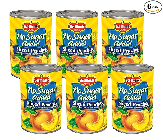 DEL MONTE No Sugar Added Yellow Cling Sliced Peaches, Canned Fruit, 6-Pack, 14.5 oz Can
