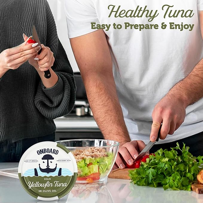 ONBOARD Premium Yellowfin Tuna in Olive Oil - 12 Pack Solid Light 5 Oz Cans Sustainably Wild Caught
