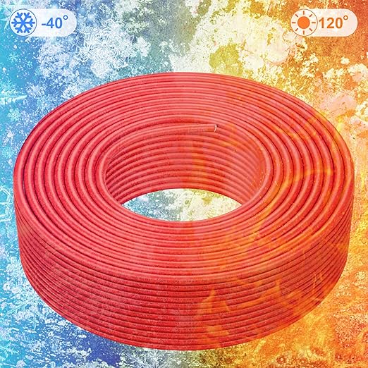 Solar Panel Wire - 200FT Red Tinned Copper Wire, 10AWG (6mm²) PV Wire Solar Extension Cable for