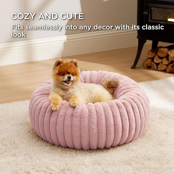 Bedsure Donut Small Dog Bed - Dog Beds for Small Dogs with Corduroy Fleece & Anti Slip Bottom