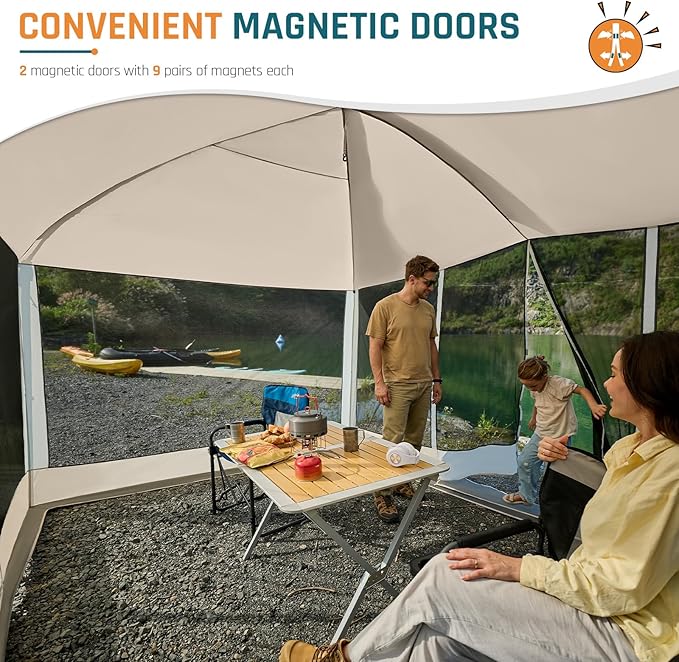 Screen House Tent 13x9ft Screen Room Mesh Gazebos w/ 2 Magnetic Doors, Included Projection Screen