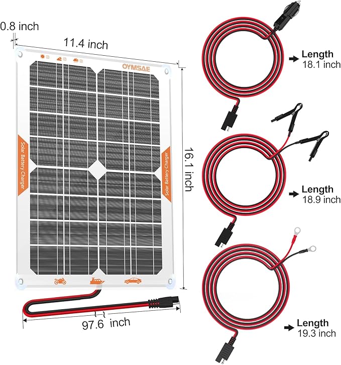OYMSAE White 20W 12V Solar Panel Battery Charger Portable Waterproof Power Trickle Battery Charger