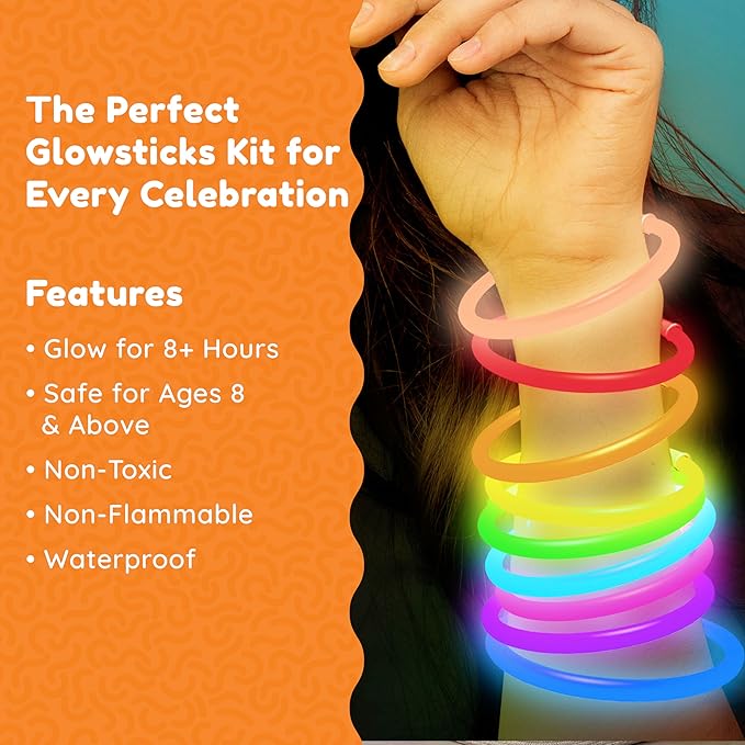 Glow Fever Glowsticks Bulk 1200pcs Party Pack includes 600 8" Glow Sticks and 600 connectors