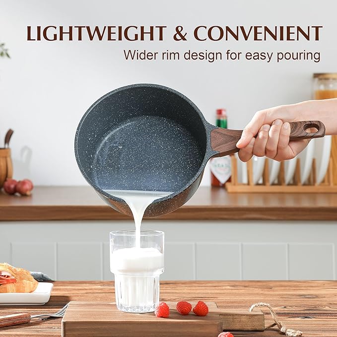 SENSARTE Nonstick Saucepan with Lid, 2.0 Quarts Small Pot with Swiss Granite Coating, Stay-cool