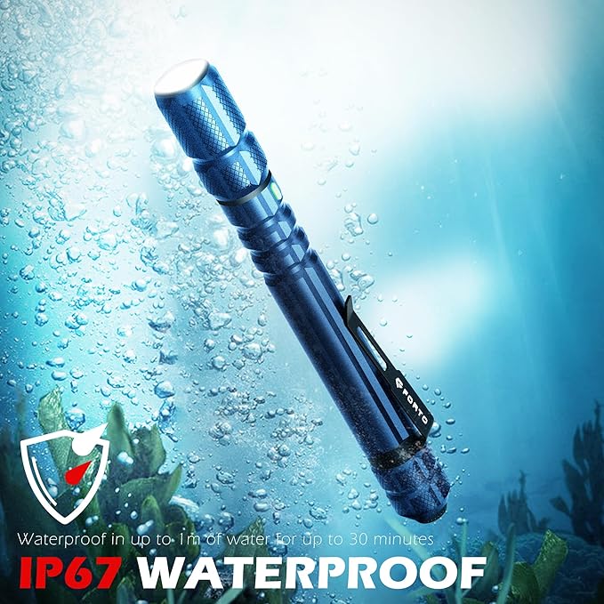 FORTO Rechargeable Pen Light Flashlight, 400 Lumens Small Pocket Flashlight with Clip, IP67