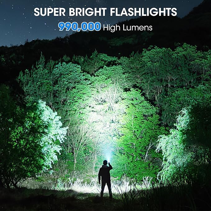3 Pack Rechargeable Flashlight High Lumens - 99,000LM Super Bright LED Flash Light for Home with 5