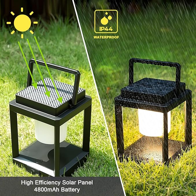 Outdoor Table Lamp, LED Solar Outdoor Lantern, Portable Rechargeable Solar Lamp Waterproof, Touch