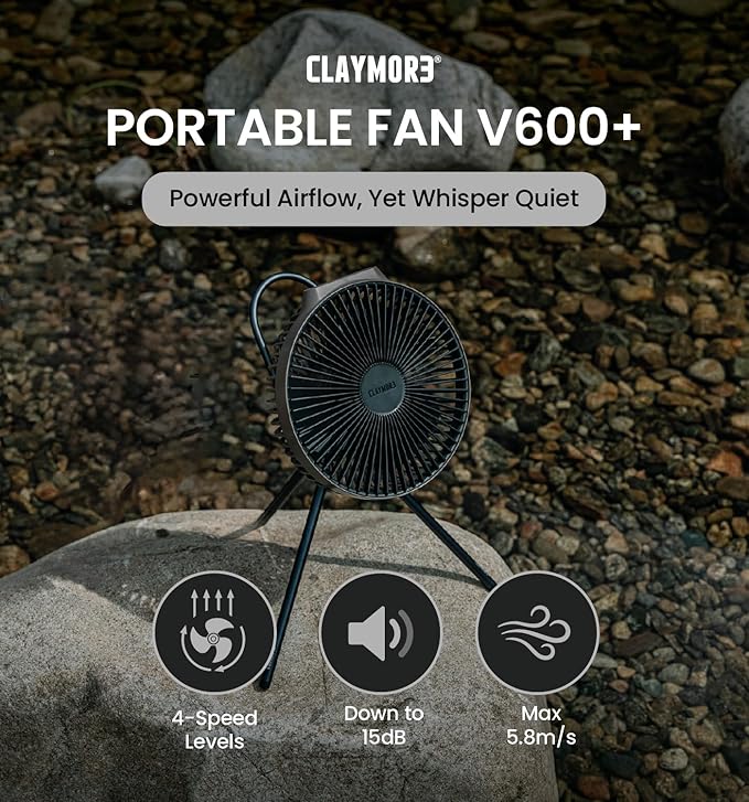 Claymore V600+ Warm Gray Rechargeable Portable Fan ??7,800mAh Battery, 4-Speed BLDC Ultra-Quiet Air