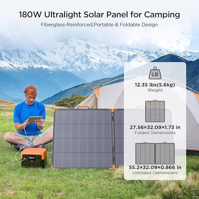 N-Type 16BB 180W Portable Solar Panel,Camping Essentials,Foldable Solar Charger for Power