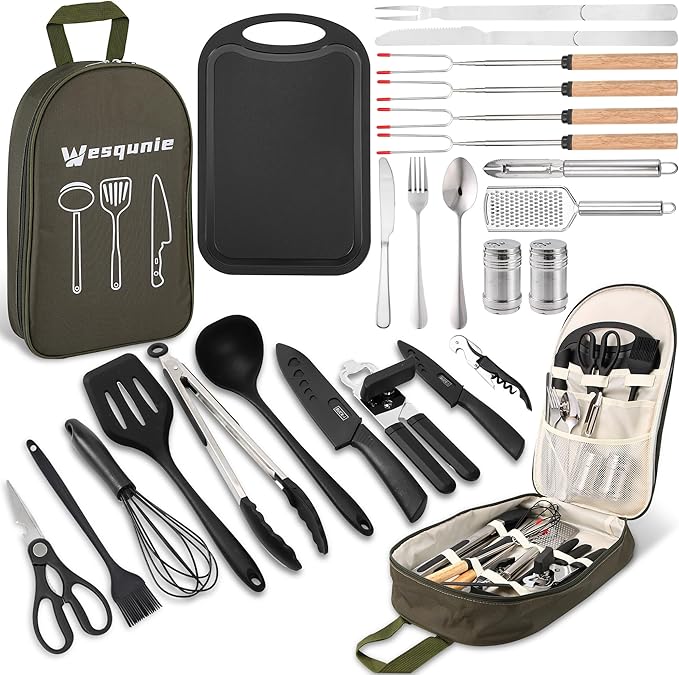 Camping Cooking Essentials Utensils Set - Camp Cookware Kitchen Accessories Kit, Camper Gear Must