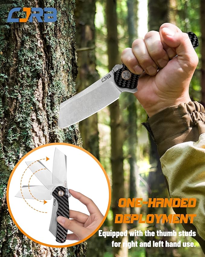 CJRB Crag Tactical Knife,Cleaver Pocket Folding Knife with Stonewash AR-RPM9 Steel Blade and Carbon