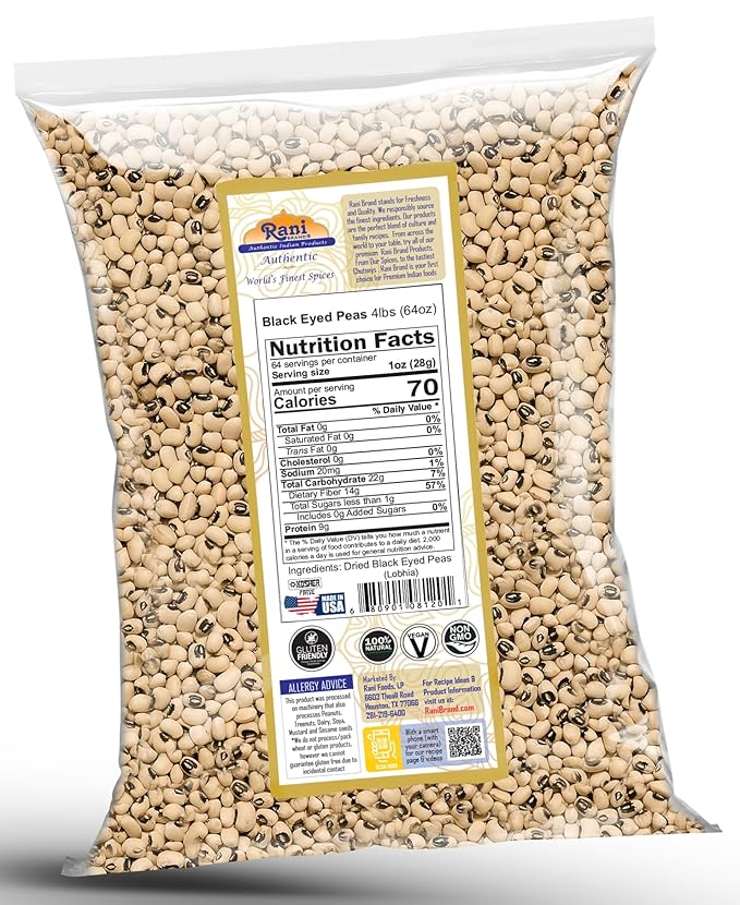 Rani Black Eyed Peas, Dried Cowpeas (Lobhia) 64oz (4lbs) 1.81kg Bulk ~ All Natural | Vegan | Kosher