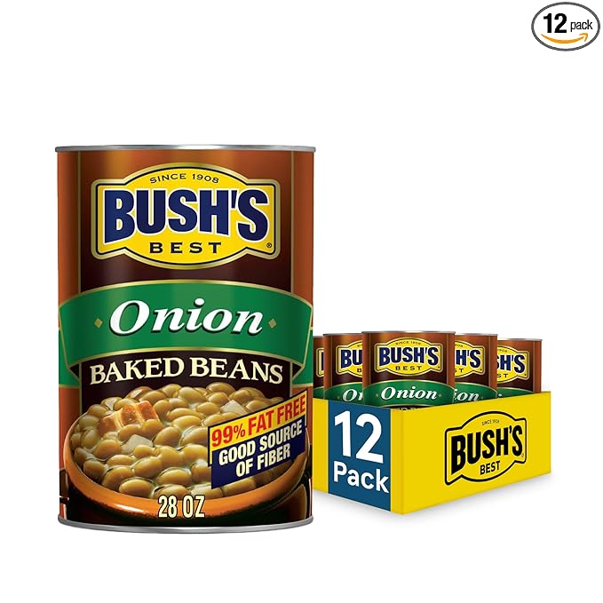 BUSH'S BEST Canned Onion Baked Beans (Pack of 12), Source of Plant Based Protein and Fiber, Low