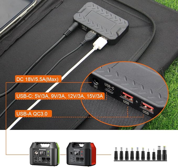 EnginStar 100W Foldable Solar Panel Charger with 18V DC Outlet for Portable Power Stations