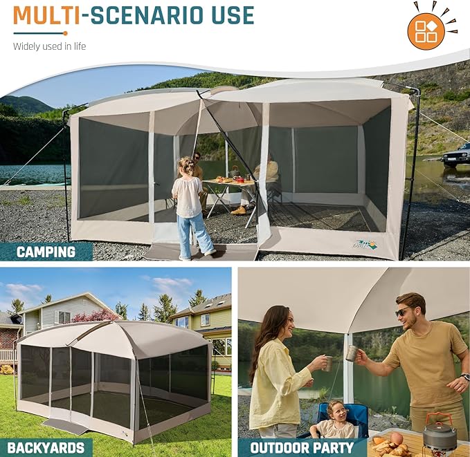 Screen House Tent 13x9ft Screen Room Mesh Gazebos w/ 2 Magnetic Doors, Included Projection Screen