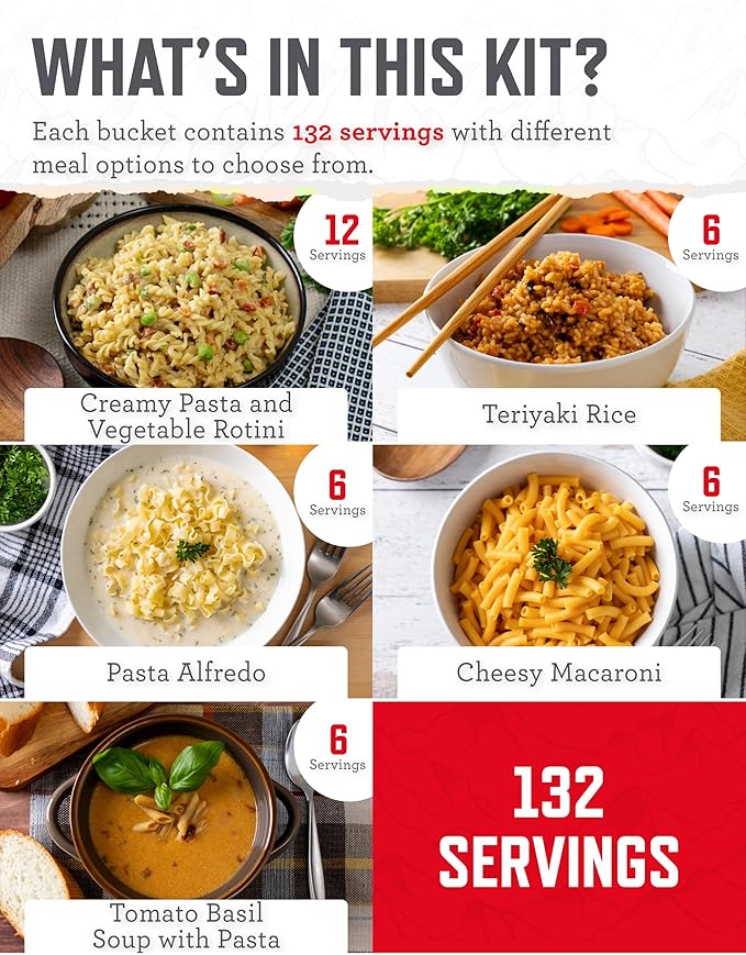 ReadyWise Emergency Food Supply - 132 Servings, Survival Bucket, Dehydrated & Freeze Dried Protein