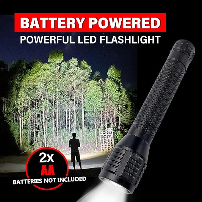 High Lumens Zoomable LED Flashlight, 3 Modes, AA Battery Powered ??Powerful for Camping, Outdoor