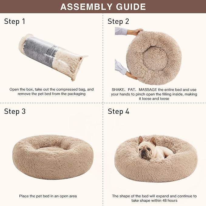 Love's cabin Calming Dog & Cat Bed, Cat Bed for Indoor Cats, Anti-Anxiety Donut Round Bed, Fluffy