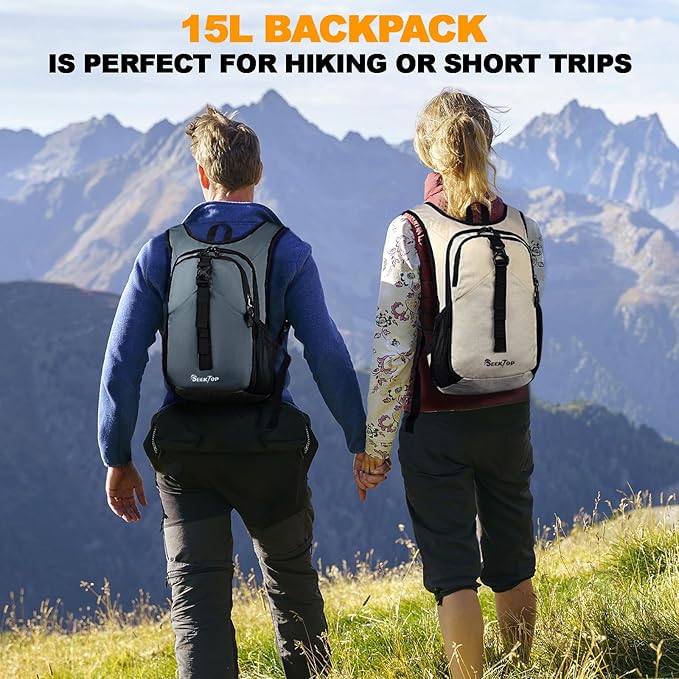 Seektop 15L Small Hiking Backpack for Women Men, Foldable Packable Backpack with Phone Pocket