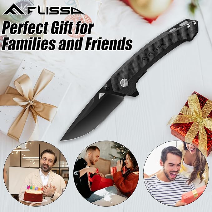 FLISSA Pocket Folding Knife, 3.2??D2 Blade G10 Handle EDC Knife with Pocket Clip Liner Lock for